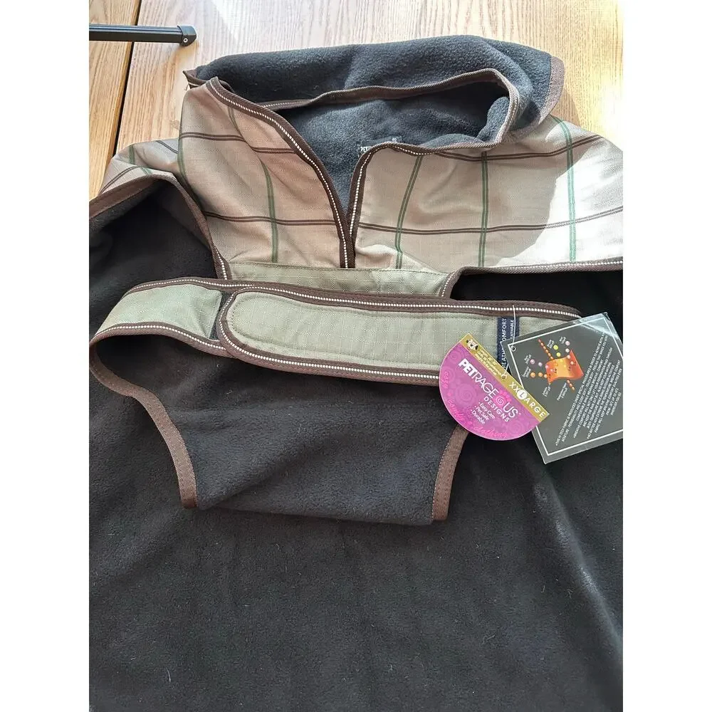 New Petrageous Fairbanks checkered dog coat Breathable WindProof Taupe black XXL
